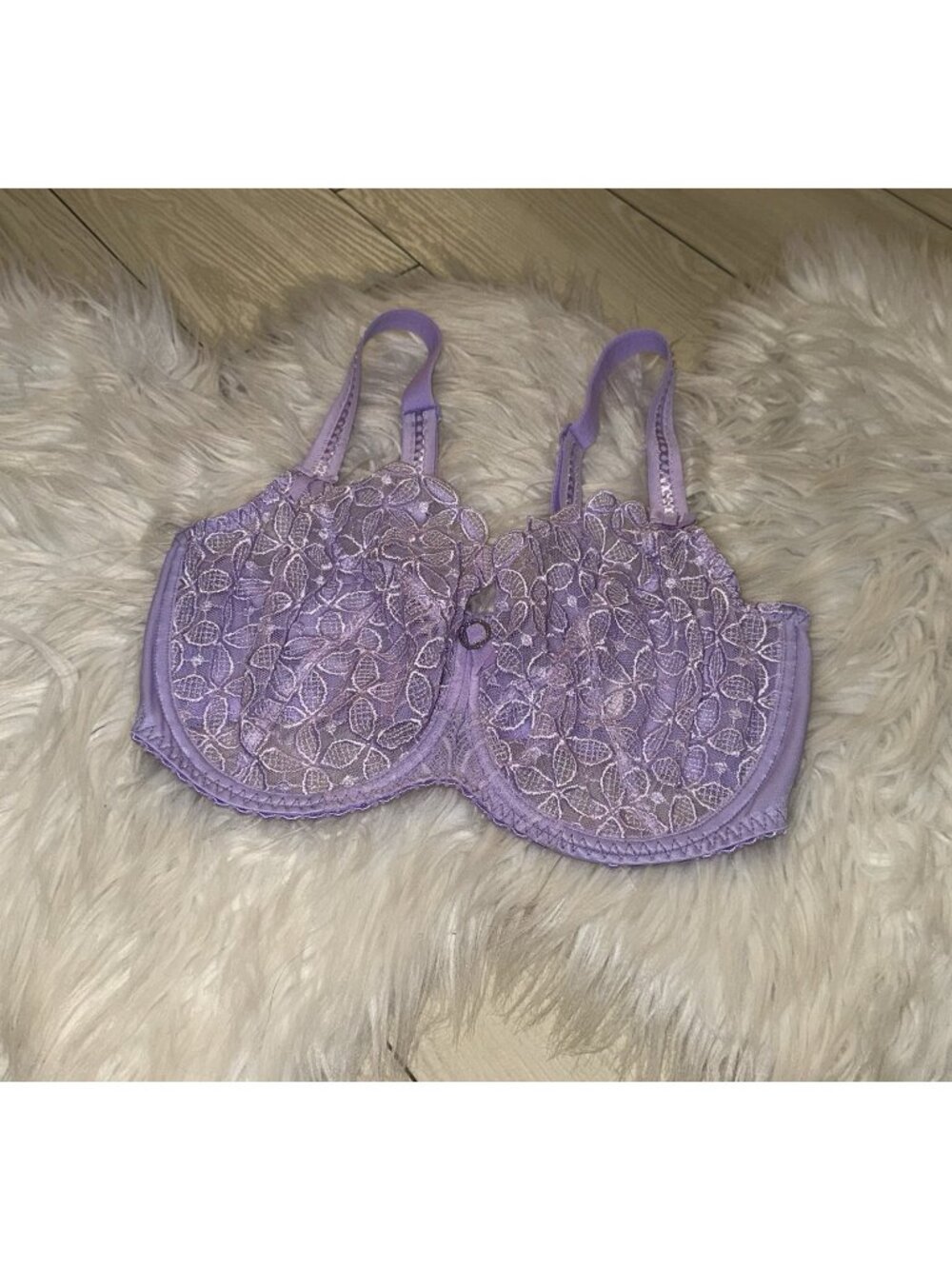 Empreinte 08212 Romy Plunge Bra Semi Sheer Embroidered Lace UW 32F Purple
